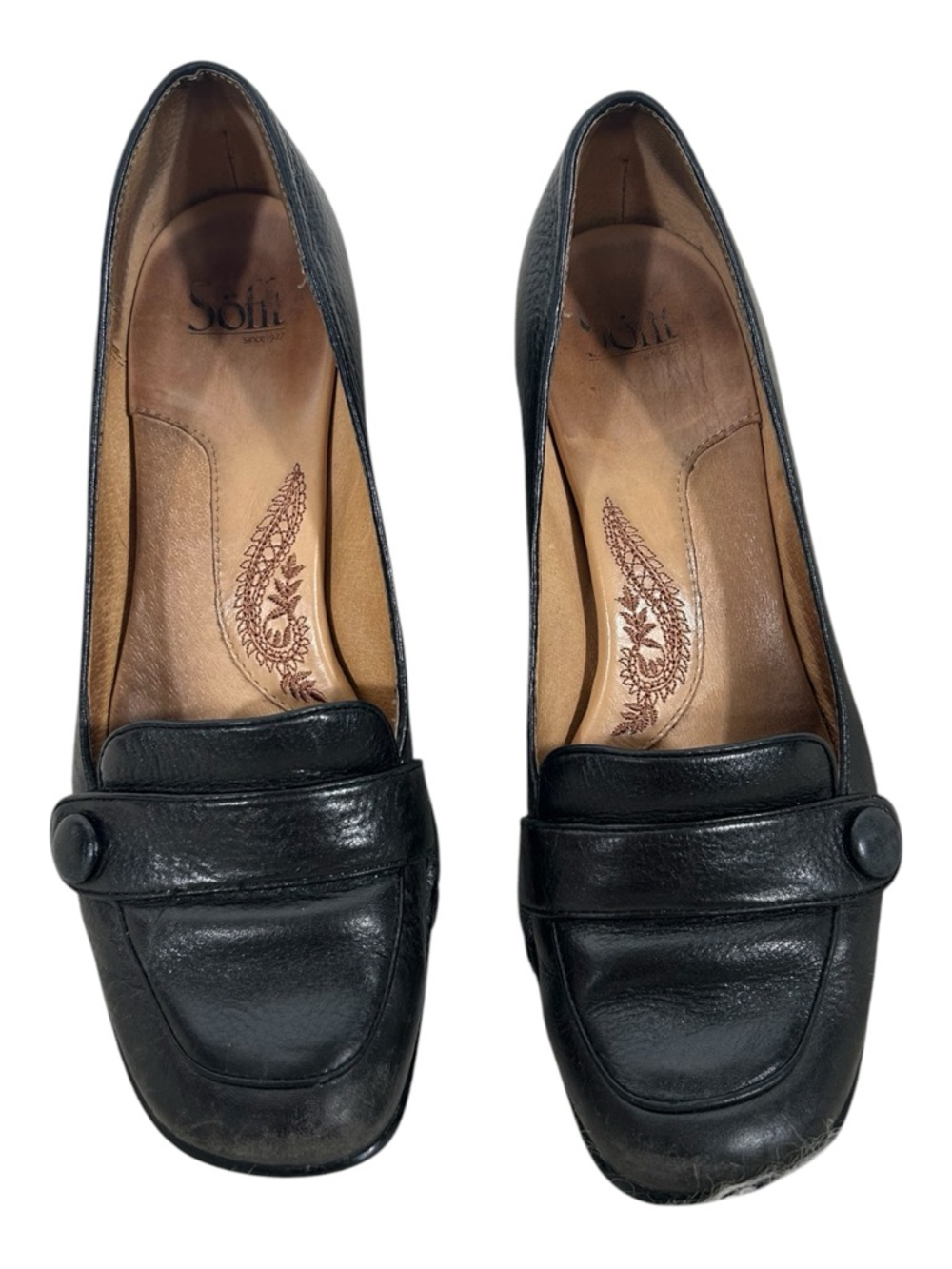 Söfft Black Leather Loafer Kitten Heels Size 9M